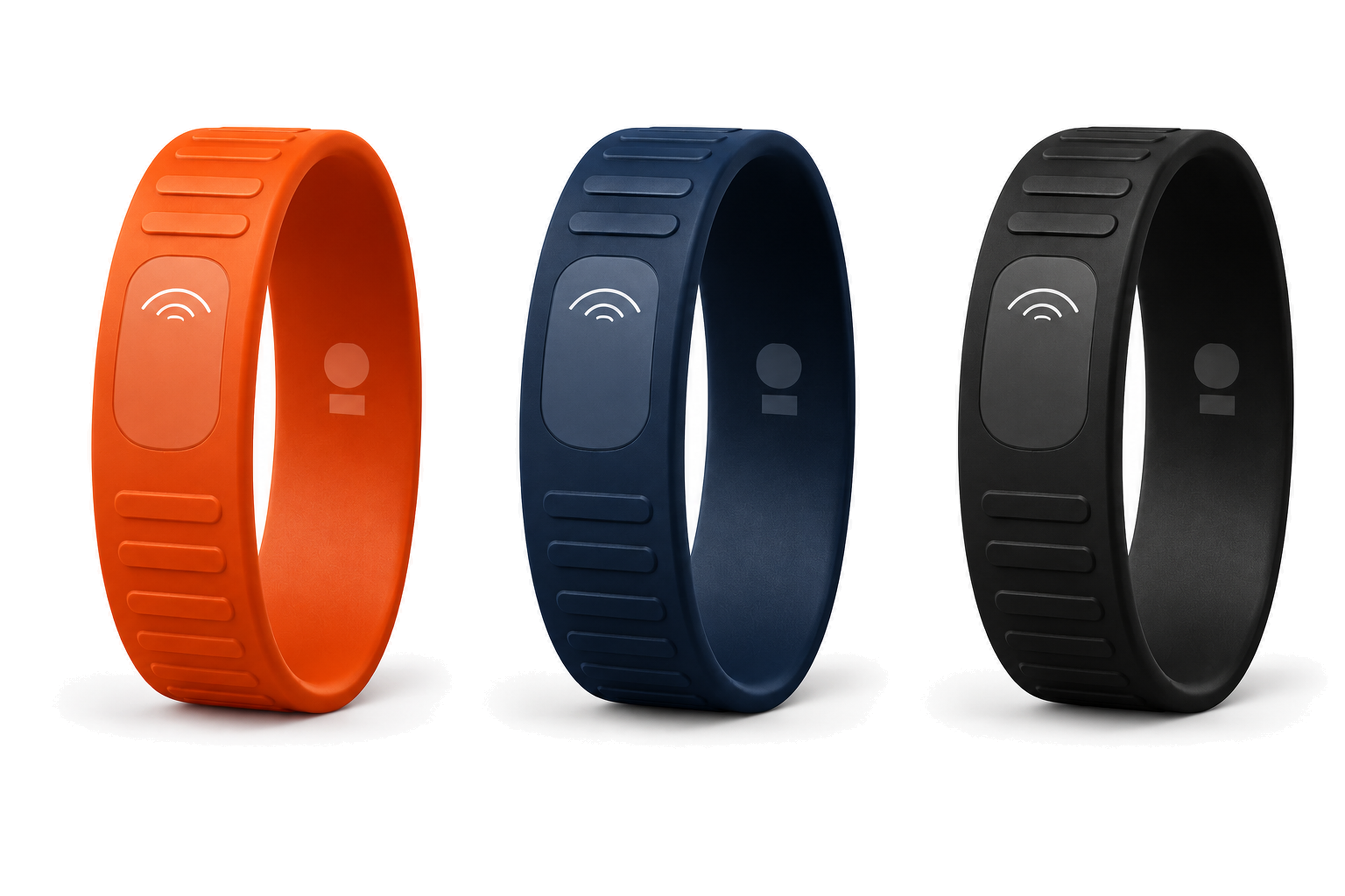Orange, navy and black VitaPing Core wearable bands